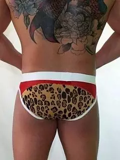 мужские брифы леопардовые с красной сеткой по бокам Van Baam RT38129